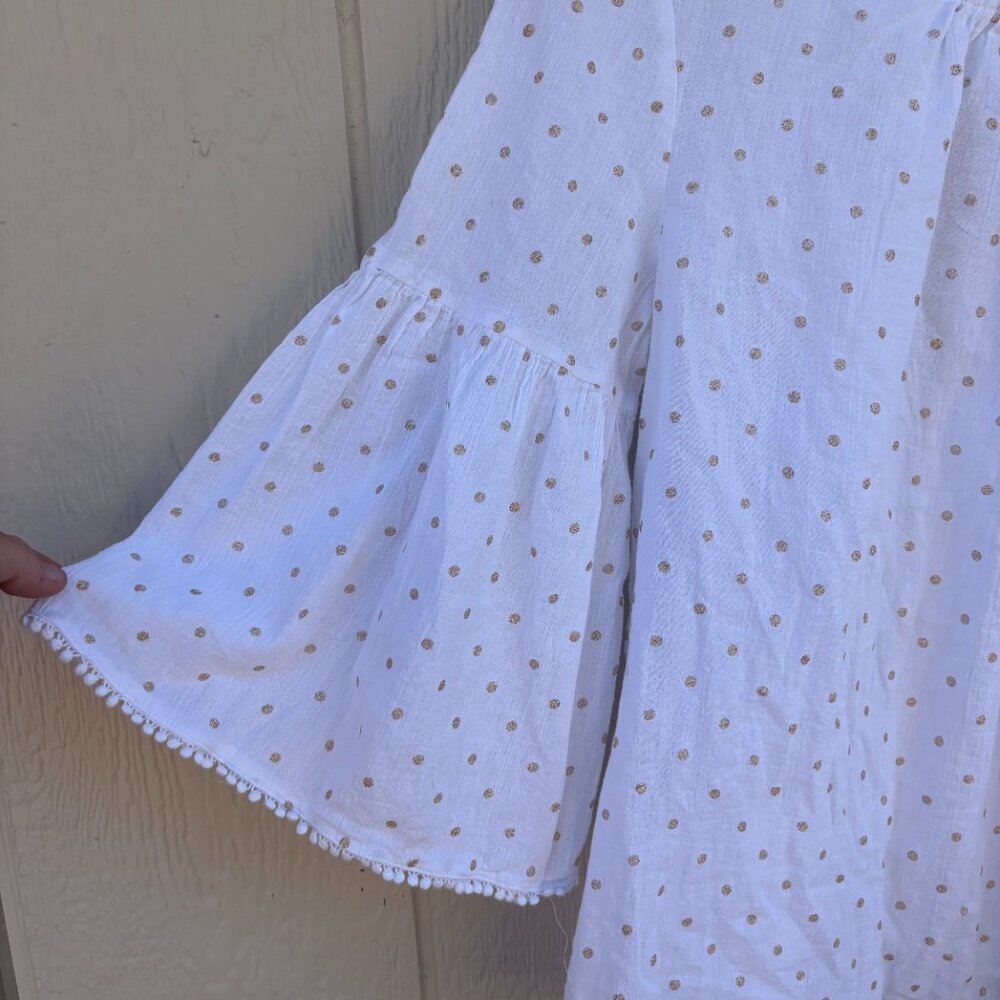 Boden Tilda Glitter Top Womens 10 White Gold Dots Fluted Sleeve Lace Boho Spring - Picture 3 of 11